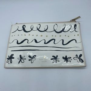 Kate Spade New York Daisy Place Pencil Pouch Makeup Storage Bag White Black